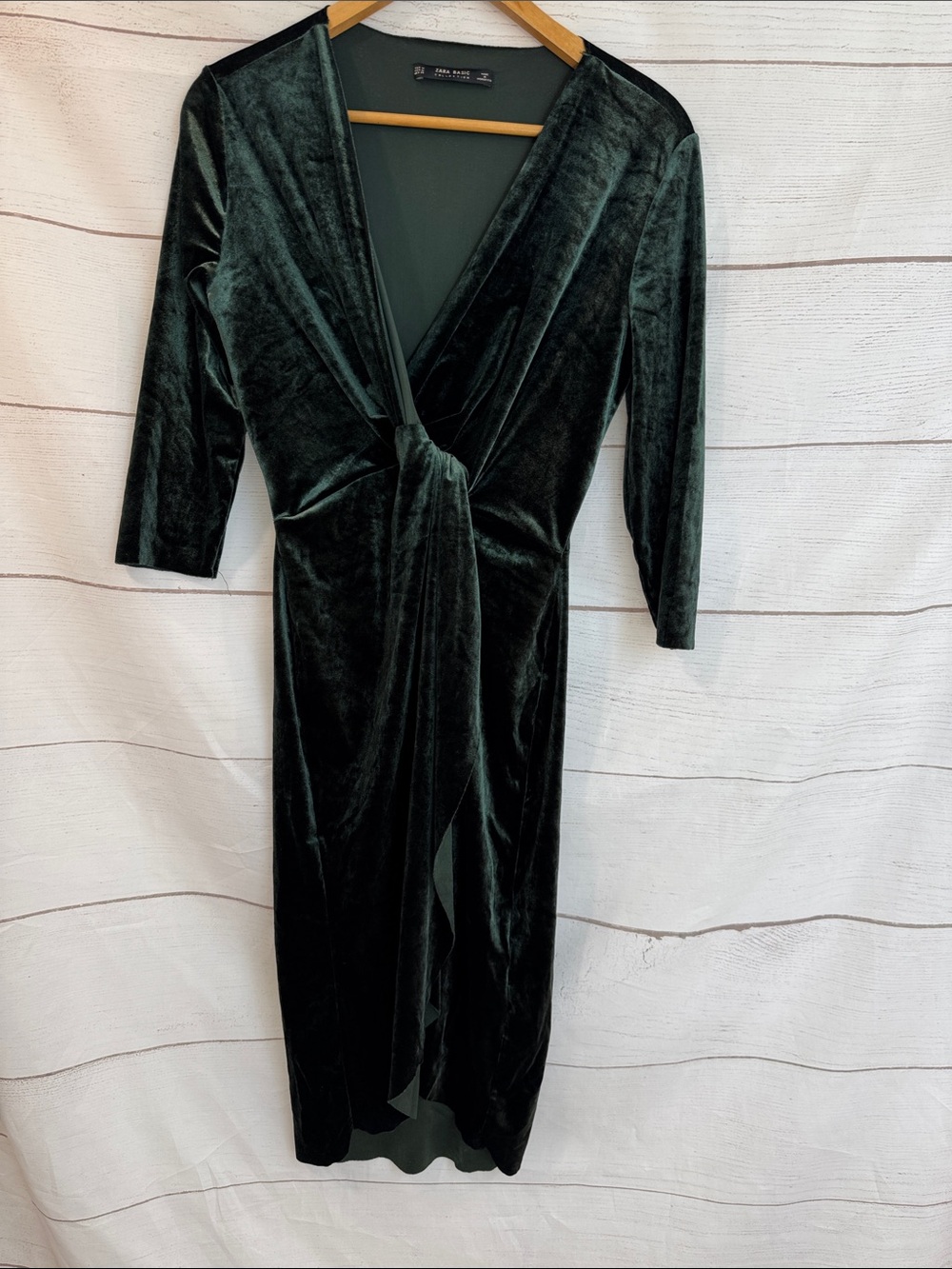Women's Olive Velvet Twist-Front Midi Dress Zara Size Medium